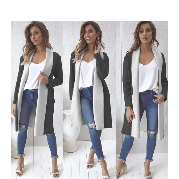 S. the Widow Sweaters - ANJA Black and Cream Open Front Duster Cardigan